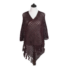 Load image into Gallery viewer, Elegant Two Tone Mesh Knit Striped Crochet Tassel Poncho Sweater Top -Diff Color