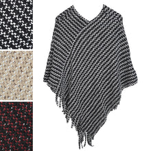 Load image into Gallery viewer, Elegant Two Tone Mesh Knit Striped Crochet Tassel Poncho Sweater Top -Diff Color