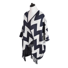Load image into Gallery viewer, Premium Large Chevron Zig Zag Winter Fringed Poncho Cape Cardigan Wrap Top