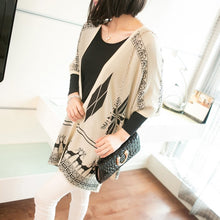 Load image into Gallery viewer, Premium Snowflakes & Reindeer Print Kimono Cardigan Blouse Poncho Sweater Top