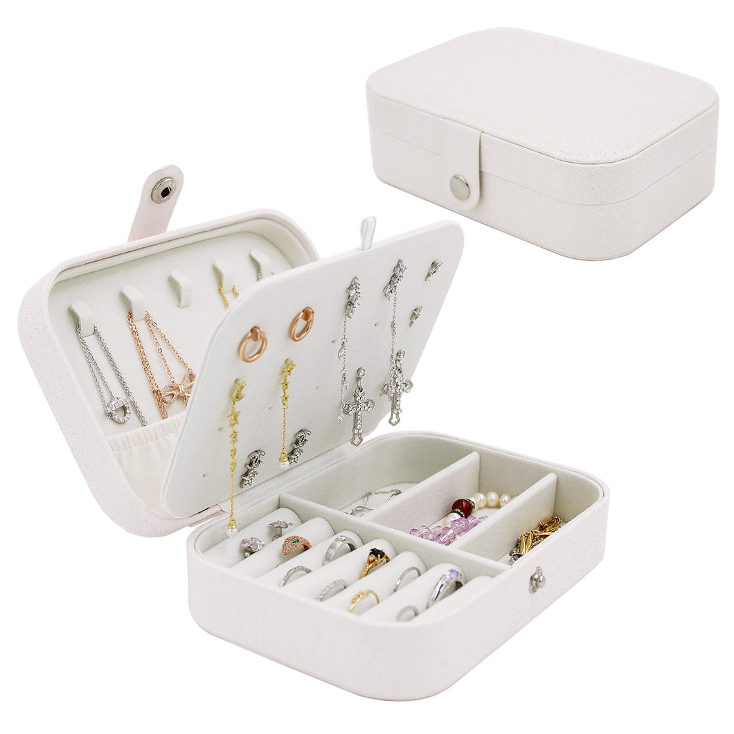 Travel Jewelry Box Organizer Case Glitter White Vegan Leather Portable Storage