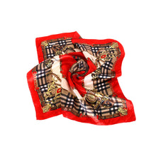 Load image into Gallery viewer, Elegant Silk Feel Plaid with Chains Design Satin Square Scarf
