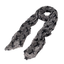 Load image into Gallery viewer, Vintage Frayed Edge Cross Design Scarf