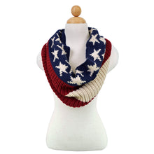 Load image into Gallery viewer, Stars & Stripes US Flag Style Winter Knit Infinity Loop Circle Scarf