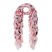 Load image into Gallery viewer, Love Heart & Happiness Print Frayed End Scarf Wrap - Diff Colors Avail