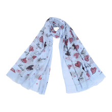 Load image into Gallery viewer, Love Heart & Happiness Print Frayed End Scarf Wrap - Diff Colors Avail