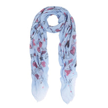 Load image into Gallery viewer, Love Heart & Happiness Print Frayed End Scarf Wrap - Diff Colors Avail
