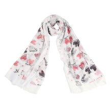 Load image into Gallery viewer, Love Heart & Happiness Print Frayed End Scarf Wrap - Diff Colors Avail