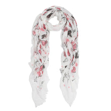 Load image into Gallery viewer, Love Heart & Happiness Print Frayed End Scarf Wrap - Diff Colors Avail