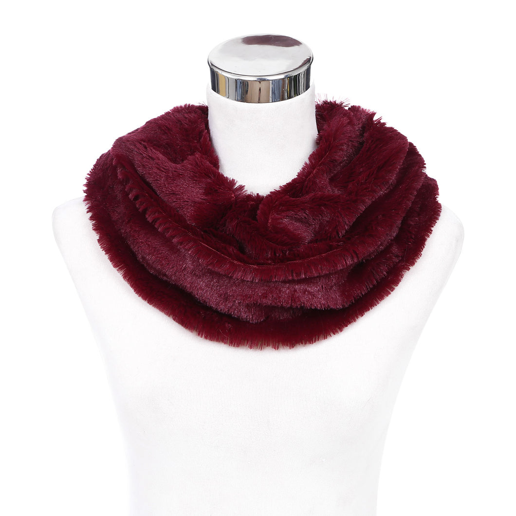 Premium Soft Small Faux Fur Solid Color Warm Infinity Circle Scarf