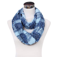 Load image into Gallery viewer, Premium Plaid Stitched Jean Infinity Loop Circle Scarf - Diff Colors