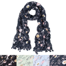 Load image into Gallery viewer, Premium Embroidered Floral Dainty Tassel Hem Scarf Wrap Shawl