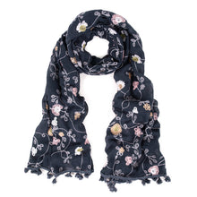 Load image into Gallery viewer, Premium Embroidered Floral Dainty Tassel Hem Scarf Wrap Shawl
