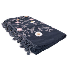 Load image into Gallery viewer, Premium Embroidered Floral Dainty Tassel Hem Scarf Wrap Shawl