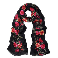 Load image into Gallery viewer, Premium Embroidered Floral Rose Patterned Border Scarf Wrap Shawl