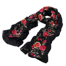 Load image into Gallery viewer, Premium Embroidered Floral Rose Patterned Border Scarf Wrap Shawl