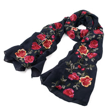 Load image into Gallery viewer, Premium Embroidered Floral Rose Patterned Border Scarf Wrap Shawl