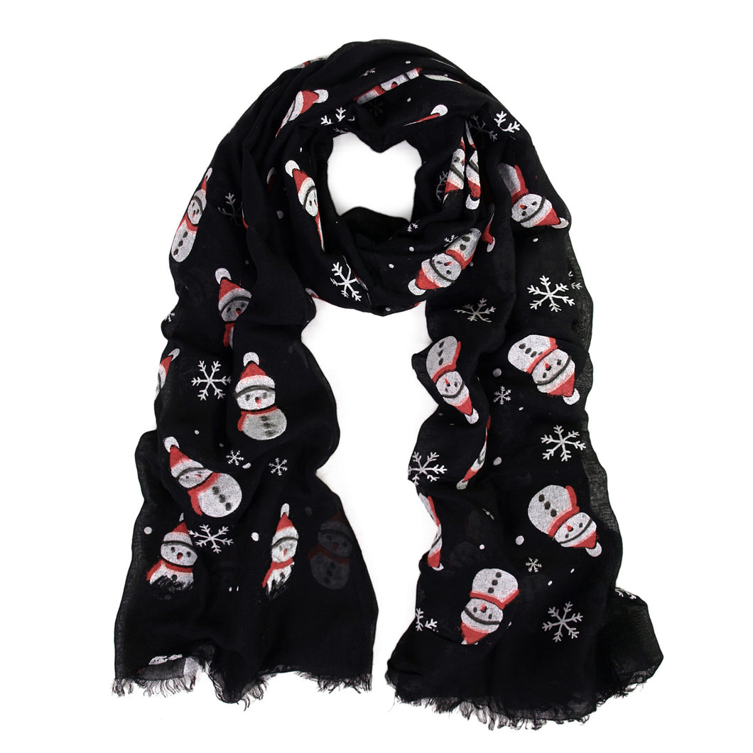 Holiday Christmas Snowman Snowflake Print Winter 3D Patterned Scarf Wrap