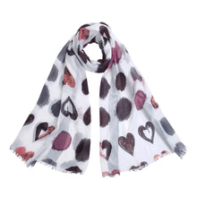 Load image into Gallery viewer, Elegant Hearts Print Frayed End Scarf Wrap - Diff Colors Available