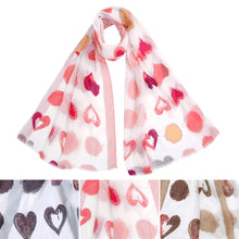 Load image into Gallery viewer, Elegant Hearts Print Frayed End Scarf Wrap - Diff Colors Available