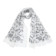 Load image into Gallery viewer, Elegant Anchor & Rudder Print Frayed End Scarf Wrap - Diff Colors Available