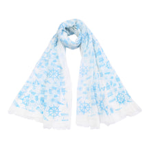 Load image into Gallery viewer, Elegant Anchor & Rudder Print Frayed End Scarf Wrap - Diff Colors Available