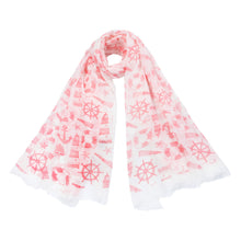 Load image into Gallery viewer, Elegant Anchor & Rudder Print Frayed End Scarf Wrap - Diff Colors Available