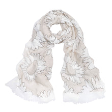 Load image into Gallery viewer, Elegant Sunflower Print Floral Frayed End Scarf - Different Colors