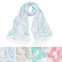 Load image into Gallery viewer, Elegant Sunflower Print Floral Frayed End Scarf - Different Colors