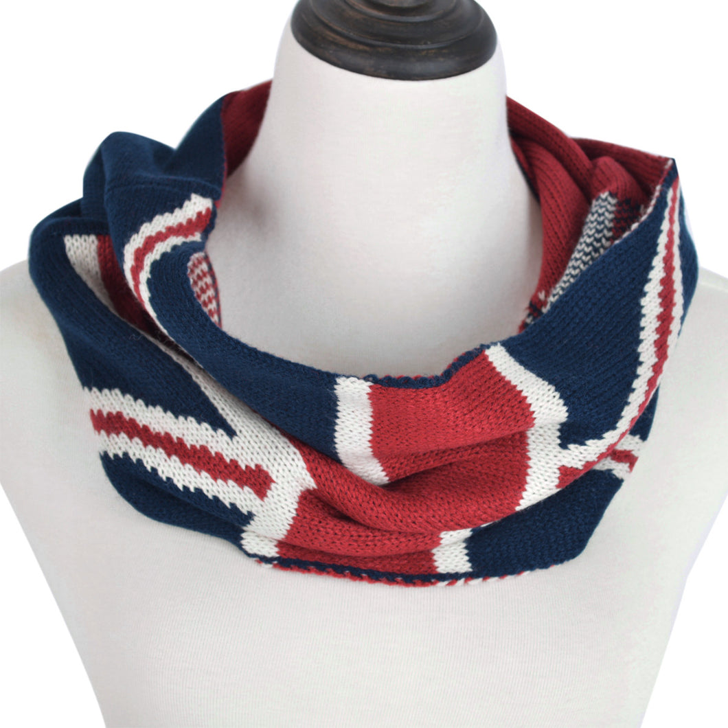 Unisex Soft Winter Knit UK British Flag Union Jack Infinity Loop Circle Scarf