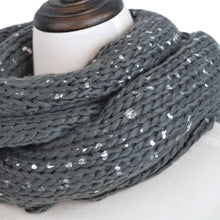 Load image into Gallery viewer, Premium Unique Winter Silver Flakes Rib Knit Soft Infinity Loop Circle Scarf