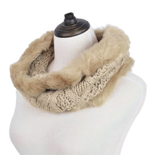 Load image into Gallery viewer, Premium Solid Color Winter Diamond Knit Faux Fur Trim Infinity Loop Circle Scarf