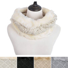 Load image into Gallery viewer, Premium Solid Color Winter Diamond Knit Faux Fur Trim Infinity Loop Circle Scarf