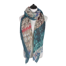 Load image into Gallery viewer, Elegant Multi Color Feather Print Frayed Edge Fashion Scarf Shawl Wrap