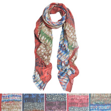 Load image into Gallery viewer, Elegant Multi Color Feather Print Frayed Edge Fashion Scarf Shawl Wrap