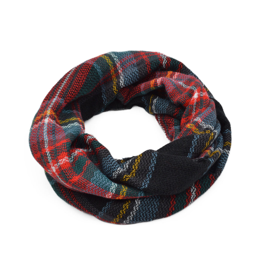 Premium Winter Soft Knit Plaid Checked Blanket Infinity Loop Circle Scarf Wrap