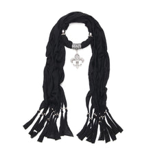 Load image into Gallery viewer, Elegant Charm Pendant Jewelry Necklace Scarf w- Fleur de lis Medallion