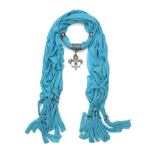 Load image into Gallery viewer, Elegant Charm Pendant Jewelry Necklace Scarf w- Fleur de lis Medallion