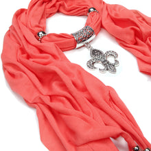 Load image into Gallery viewer, Elegant Charm Pendant Jewelry Necklace Scarf w- Fleur de lis Medallion