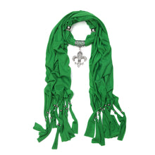 Load image into Gallery viewer, Elegant Charm Pendant Jewelry Necklace Scarf w- Fleur de lis Medallion