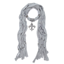 Load image into Gallery viewer, Elegant Charm Pendant Jewelry Necklace Scarf w- Fleur de lis Medallion