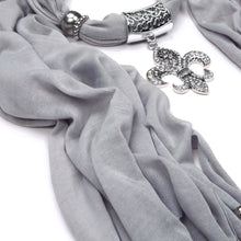 Load image into Gallery viewer, Elegant Charm Pendant Jewelry Necklace Scarf w- Fleur de lis Medallion
