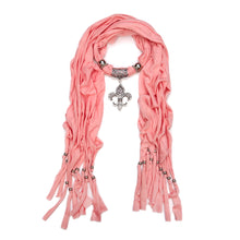 Load image into Gallery viewer, Elegant Charm Pendant Jewelry Necklace Scarf w- Fleur de lis Medallion