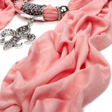 Load image into Gallery viewer, Elegant Charm Pendant Jewelry Necklace Scarf w- Fleur de lis Medallion