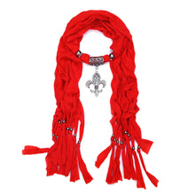 Load image into Gallery viewer, Elegant Charm Pendant Jewelry Necklace Scarf w- Fleur de lis Medallion