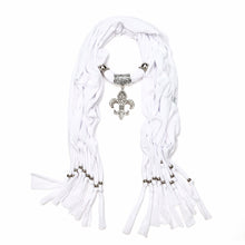 Load image into Gallery viewer, Elegant Charm Pendant Jewelry Necklace Scarf w- Fleur de lis Medallion