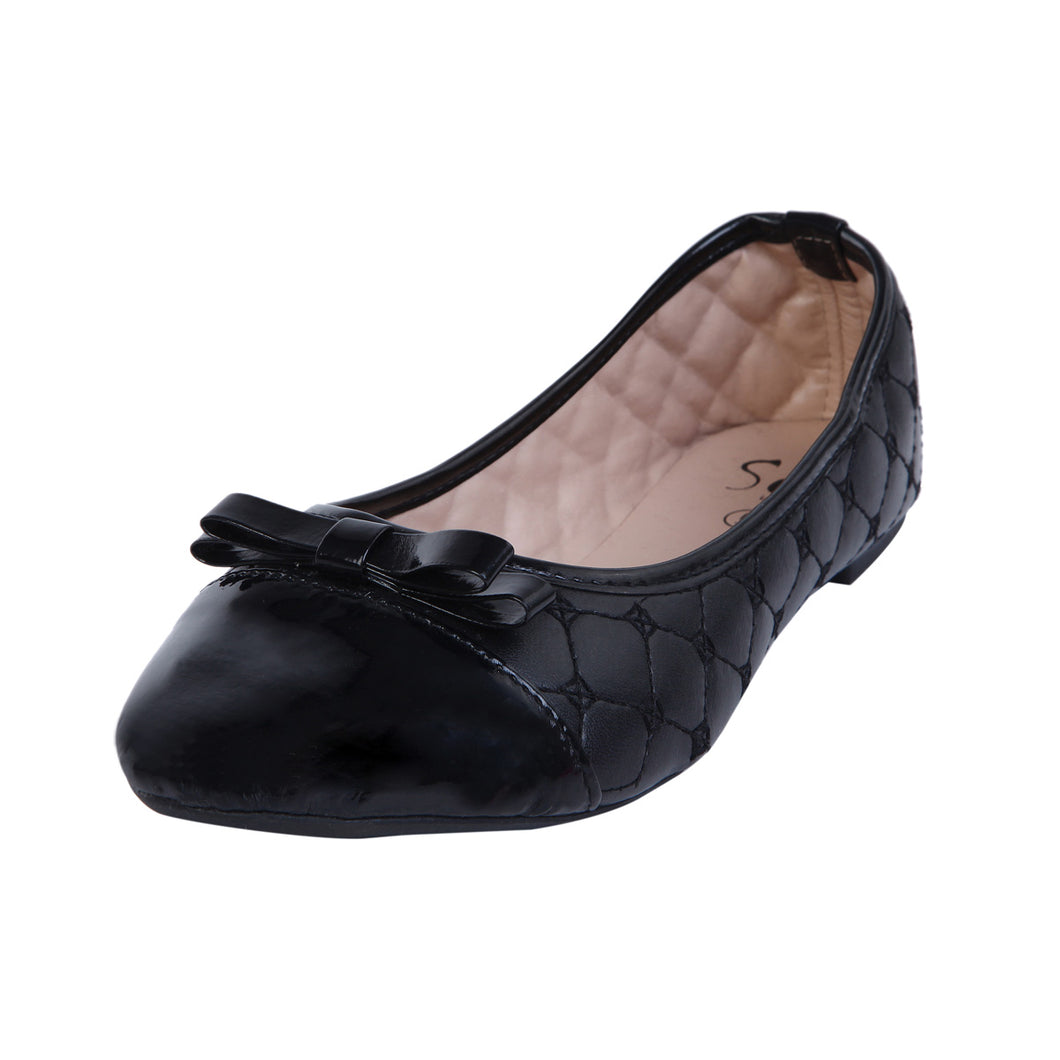 Sol Los Angeles Elegant Women's Black Quilted Ballet Flat Shoes