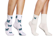 Load image into Gallery viewer, Women's 2-Pack Soft Cotton Butterfly Print Causal Crew Socks