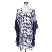 Load image into Gallery viewer, Chiffon Geometric Sheer Kimono Wrap Blouse Poncho Beach Cover Up
