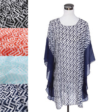 Load image into Gallery viewer, Chiffon Geometric Sheer Kimono Wrap Blouse Poncho Beach Cover Up